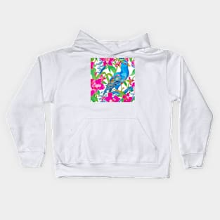 Chinoiserie blue bird and hot pink orchids Kids Hoodie